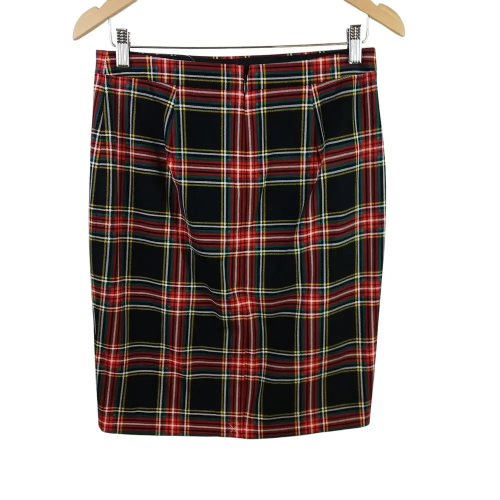 J.Crew SZ 2 Tartan Cotton Sateen Pencil Skirt In Stewart Tartan Black & Red NWT - Picture 4 of 5